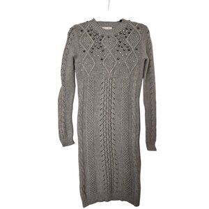 Kenar Gray 100% Merino Wool Sweater Dress with Embellishments size XS